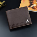 Men's short soft lychee pattern polyurethane leather wallet with multiple card slots and coin bag in black