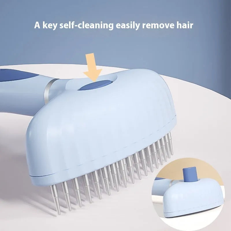 Stainless steel double row pet comb for dogs in azure light blue colour