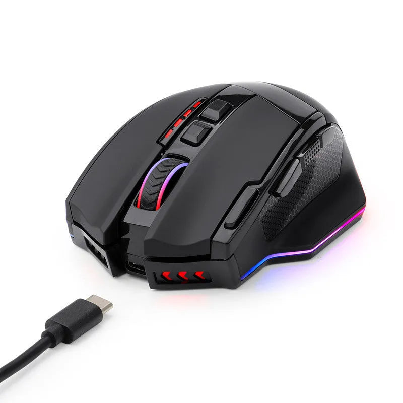 Black Redragon M801P dual-mode wireless and wired gaming mouse with nine buttons.