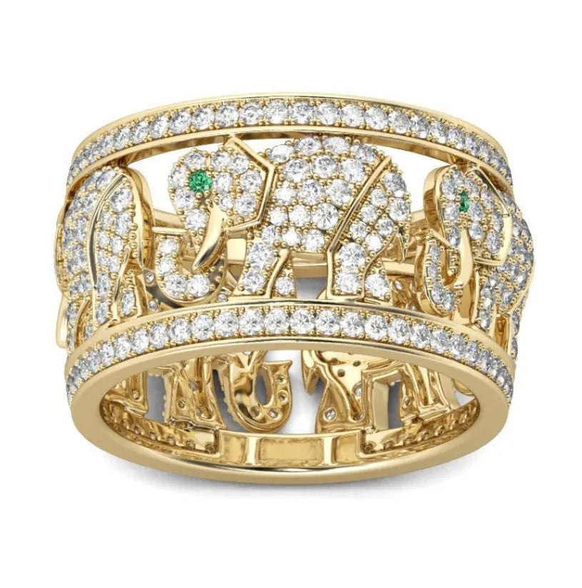 Diamond elephant motif fashion ring in electroplated alloy available sizes 6 to 10