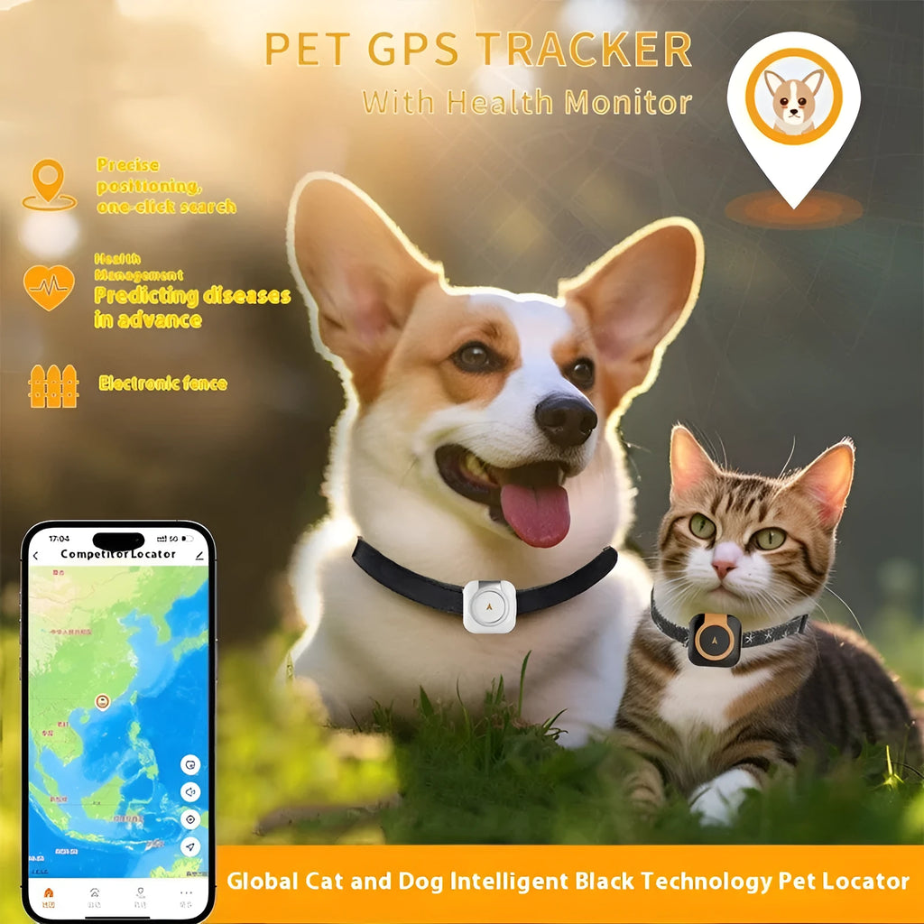 Pet GPS global locator with health monitoring, compact 40x15mm ABS PC device, Black Orange model