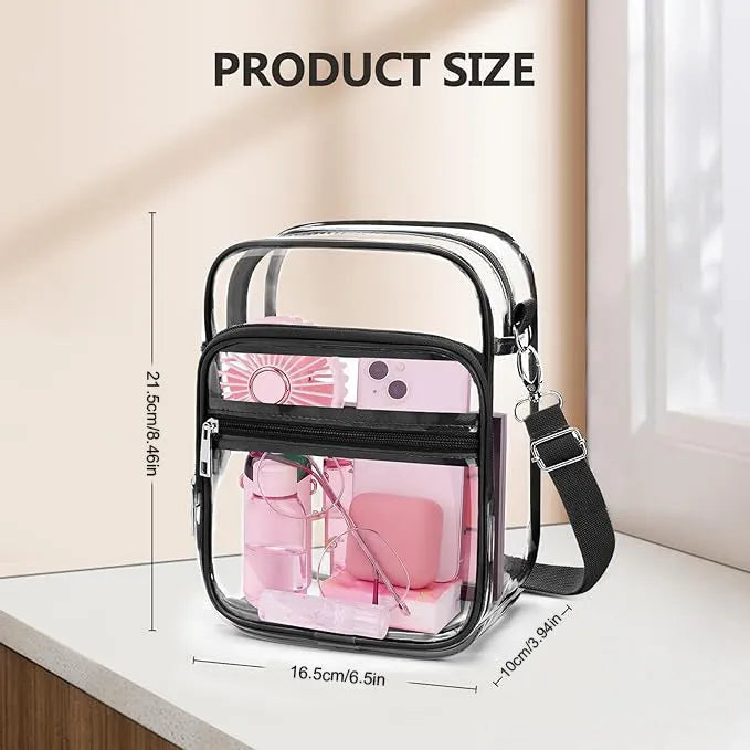 PVC waterproof crossbody bag in cube style design showing dimensions and colour options