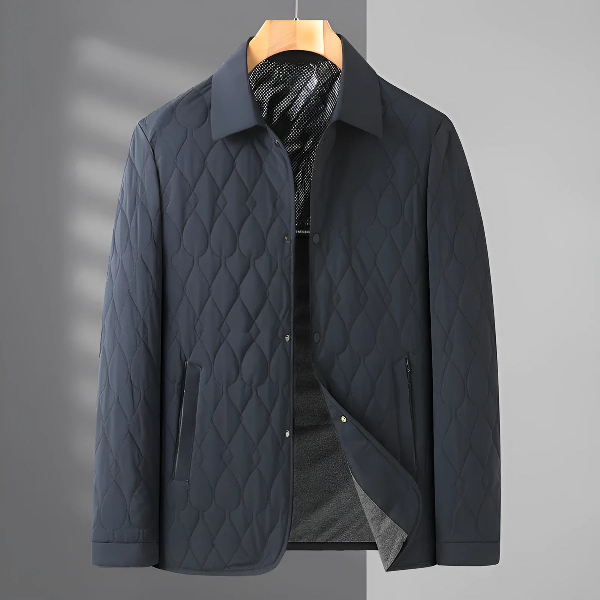 Men's lightweight diamond lattice shirt jacket in black, grey green or navy blue, regular fit, L to 4XL