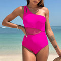 Women's one-shoulder one-piece swimsuit in nylon, sleeveless, available in six colours and sizes S to 2XL