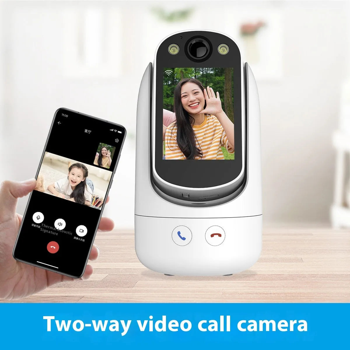 C20 white surveillance camera with 2.8-inch IPS screen, 1080p HD resolution, wide-angle lens, and night vision