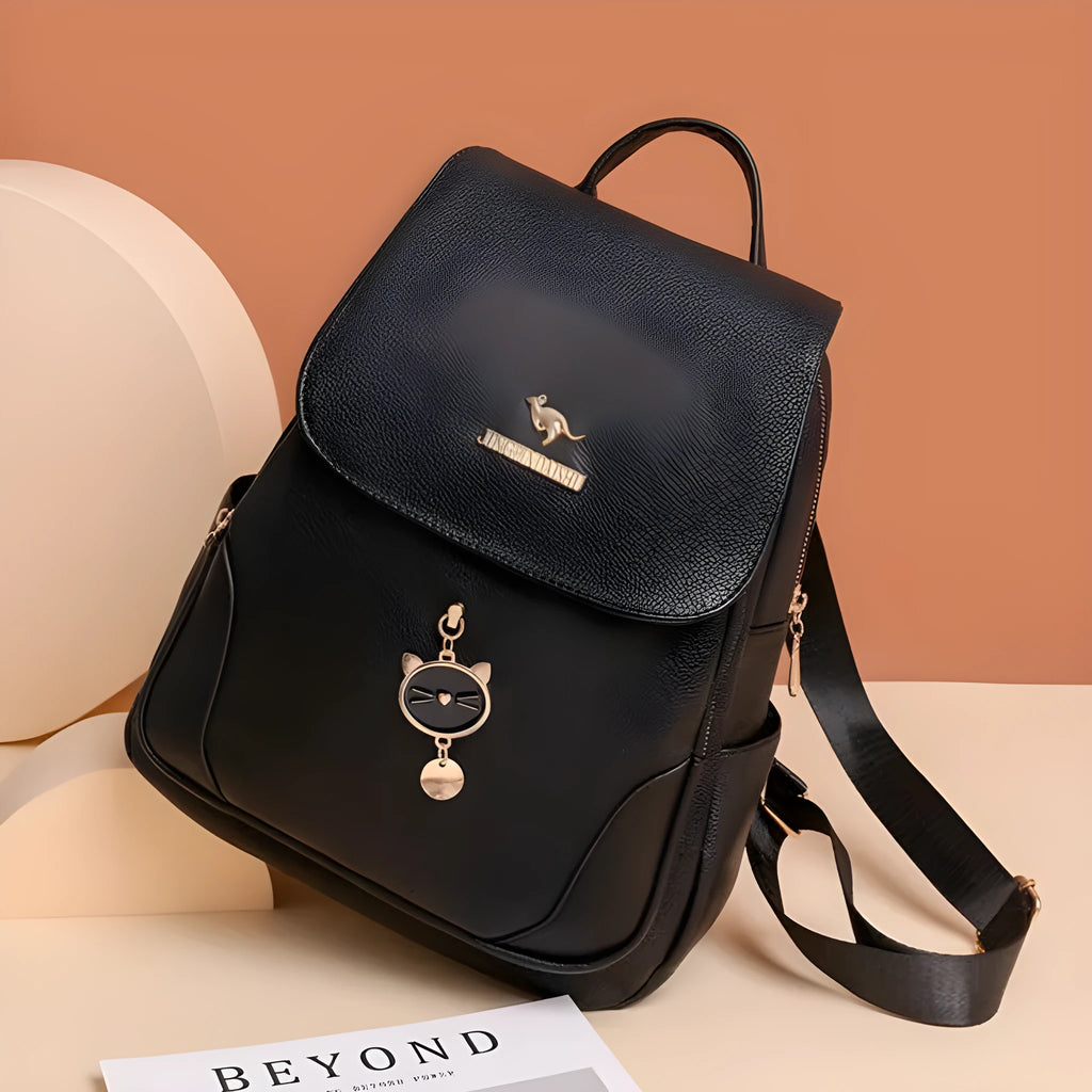 Soft pu women's backpack with three-dimensional pockets in black, blue, or taro purple