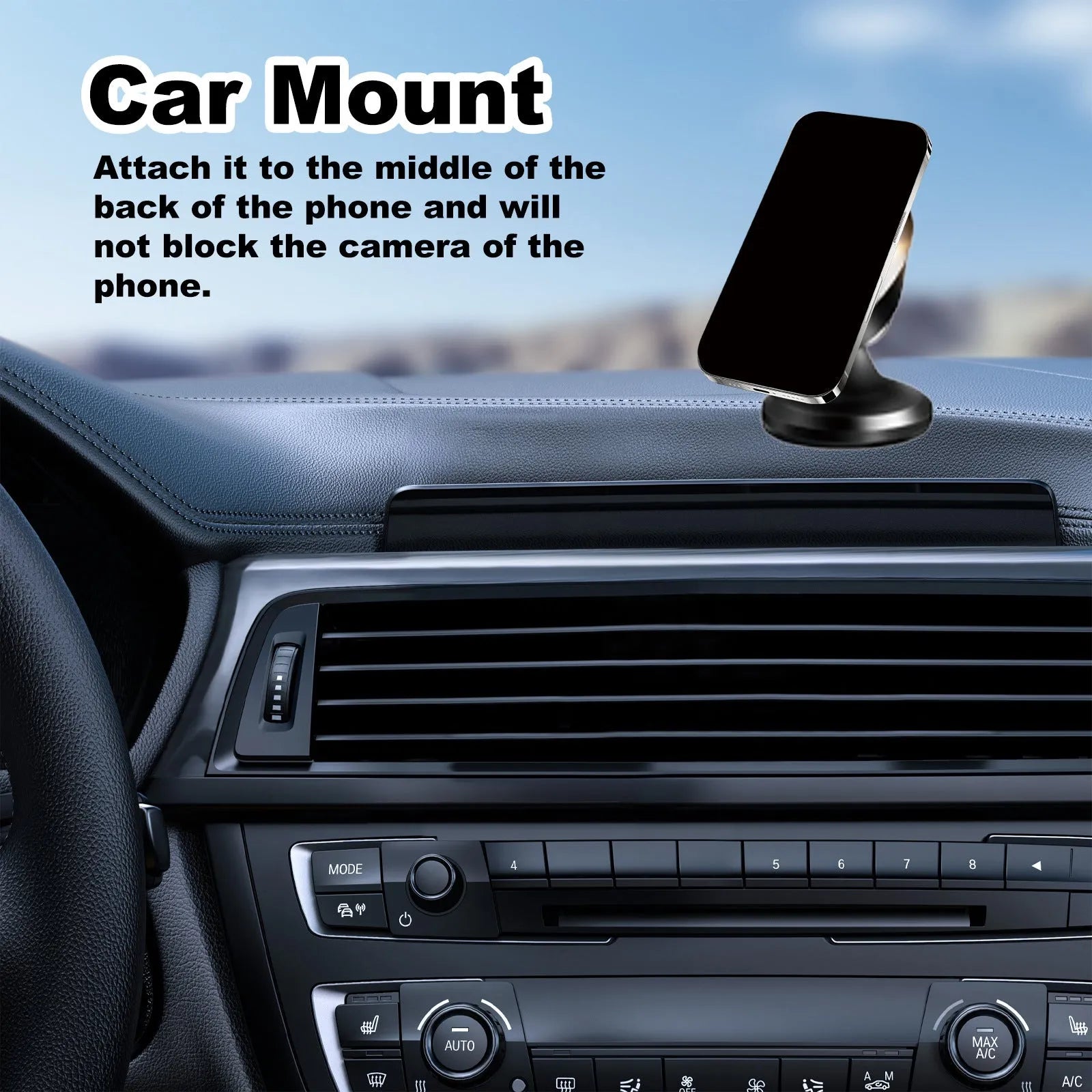 Black magnetic car foldable phone holder with compact ABS design on a desk surface
