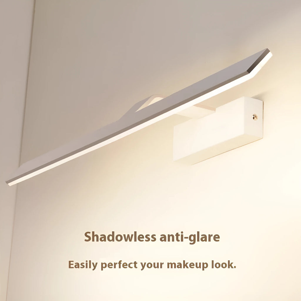 White LED bathroom mirror headlight bar mounted above a mirror, showing slim 175mm profile and even illumination.
