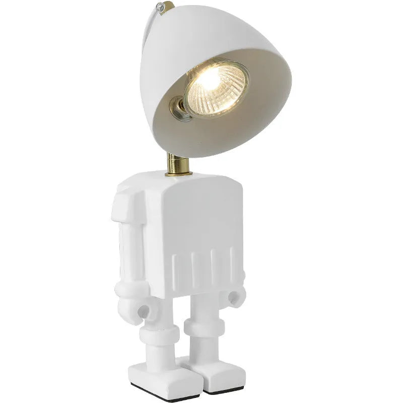 Robot aromatherapy wax lamp in white with resin hardware, dimmable fragrance table lamp 30.5cm tall