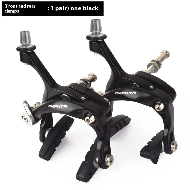 Pair of dual-axis bicycle brake clamps in metal with adjustable centre distance