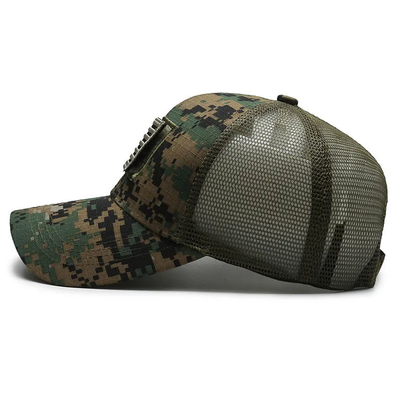 Tactical camouflage baseball hat with tear mark Velcro patches on adjustable cotton cap