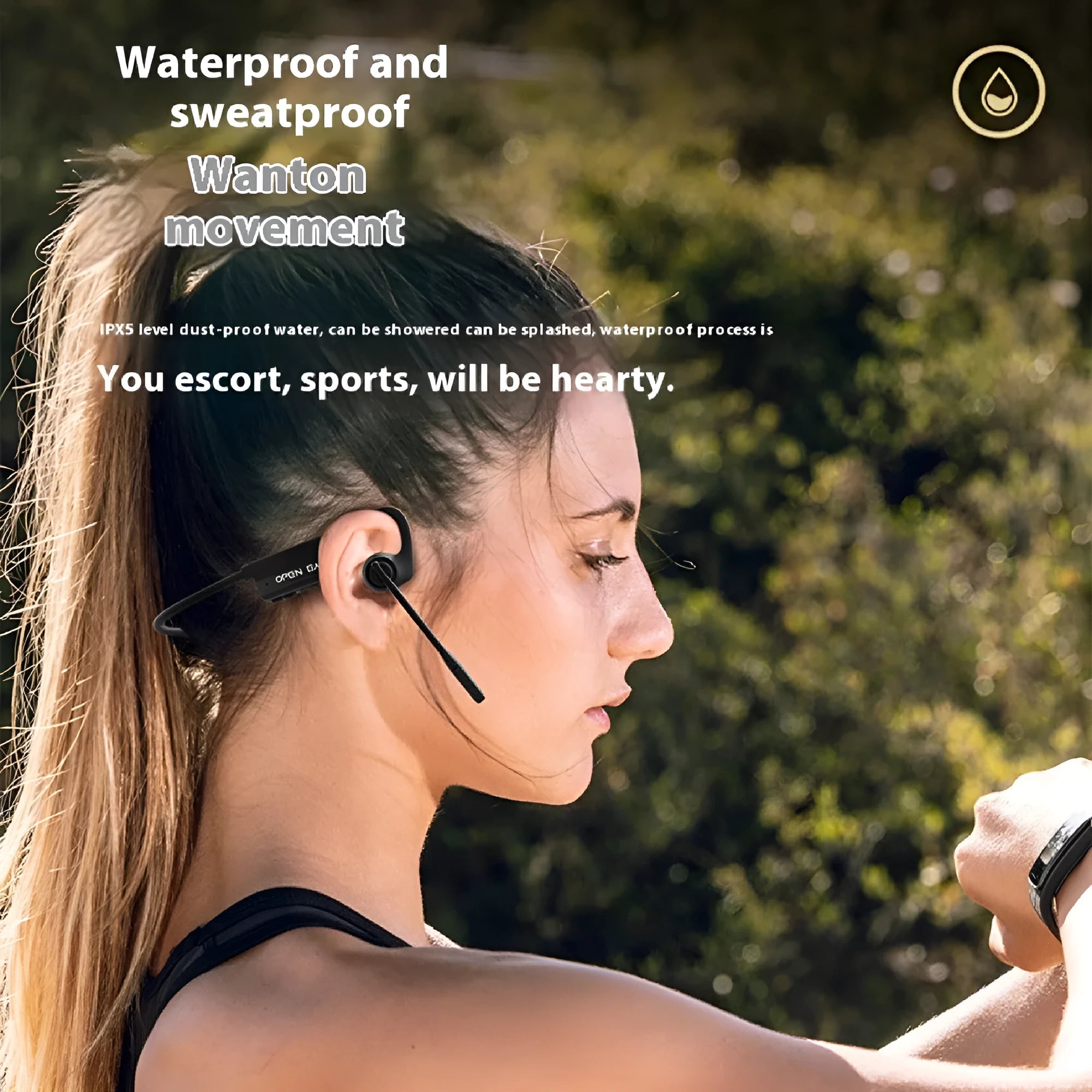 AS24 Black wireless open ear bone conduction Bluetooth headset with ear hook design and ENC noise reduction