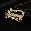 Gold personalised double layer wave heart necklace with custom text engraving on pendant