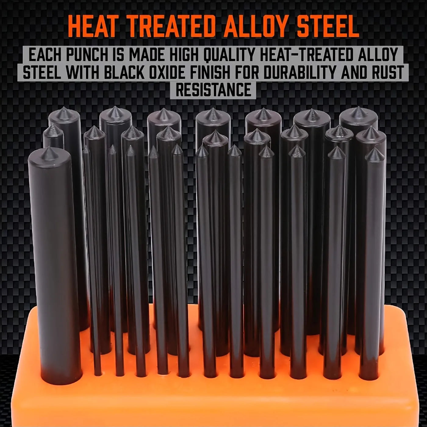 Orange punch needle set with metal punch head mould for textile craft projects