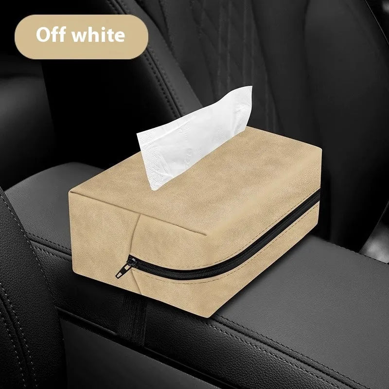 Plush suede car tissue box, hanging vehicle-mounted tissue bag, 18x12.5x9cm, in Beige, Black, Caramel Mocha, Gray or Wine Red