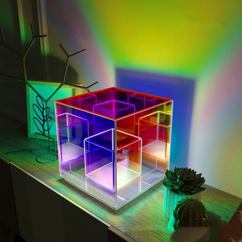Creative night light acrylic cube LED colour box with USB power and push-button switch in three sizes 15 22 30 cm
