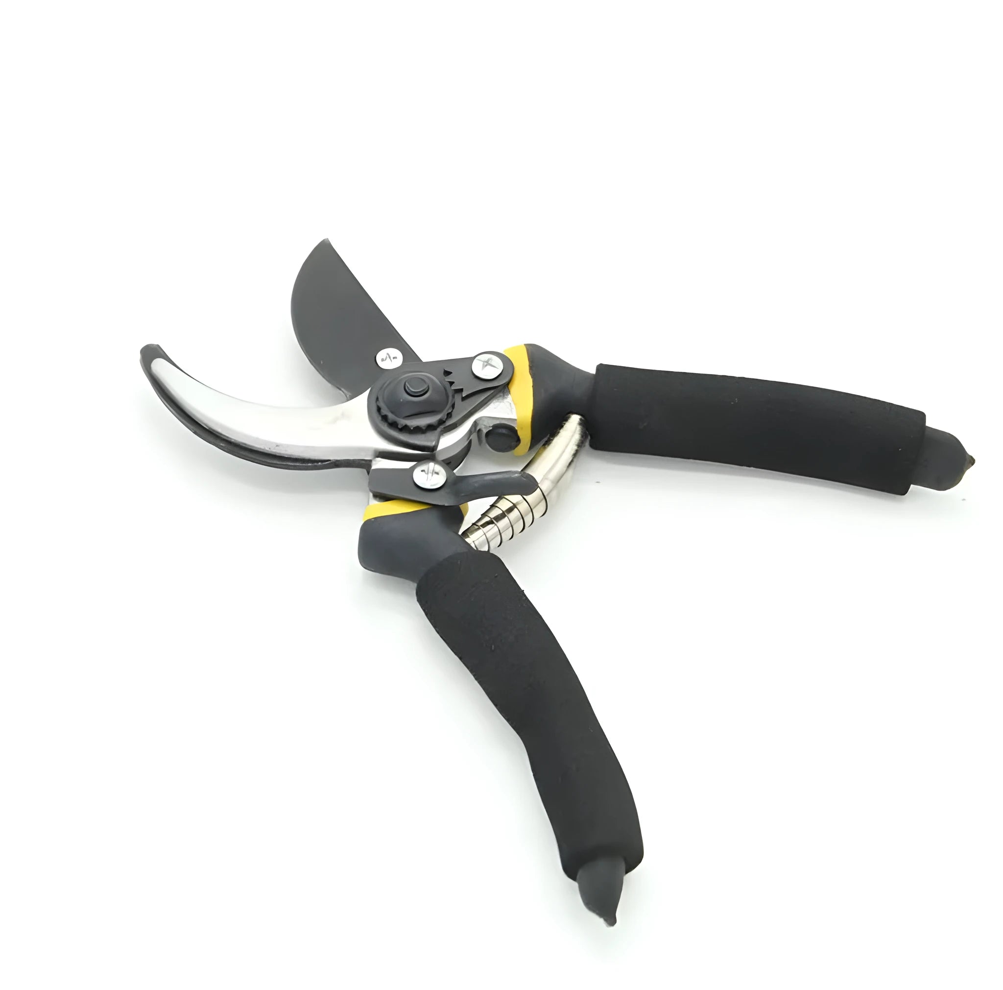 Yellow garden pruning shears with Teflon-coated steel blade and PVC handle, 200mm length