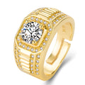 Men's adjustable copper ring with large square diamond design in gold finish