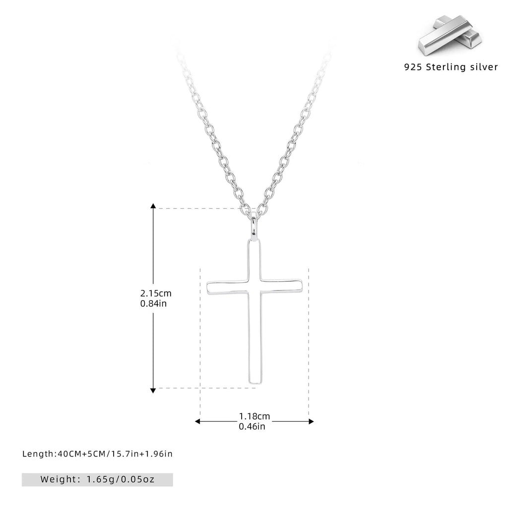 S925 sterling silver necklace with glossy cross pendant on O-shaped chain in gold, platinum or rose gold finish