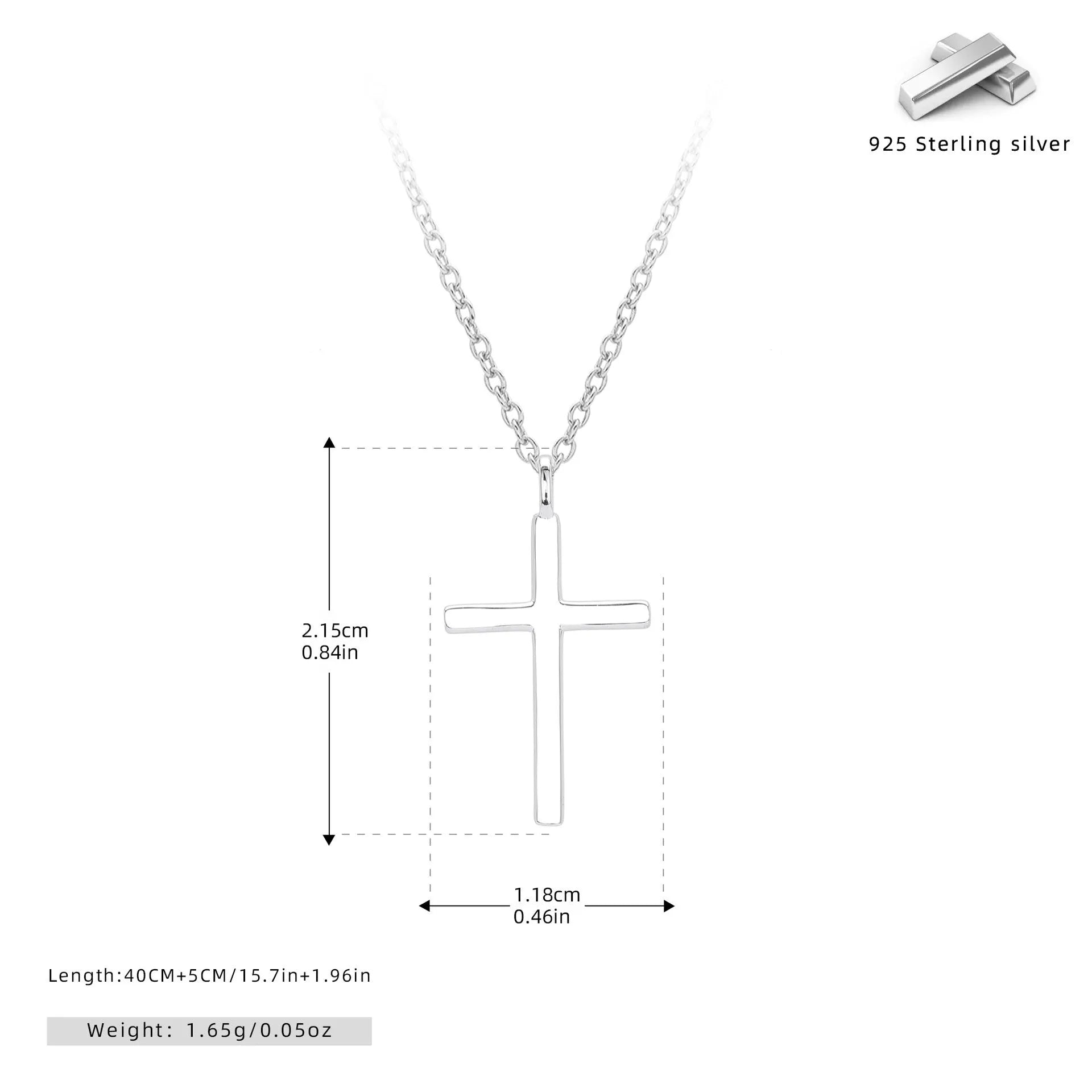 S925 sterling silver necklace with glossy cross pendant on O-shaped chain in gold, platinum or rose gold finish