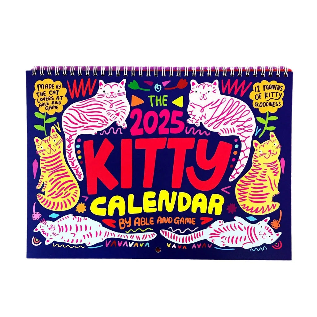Cat calendar wall planner for 2024 or 2025 on a 42x30 cm paper sheet