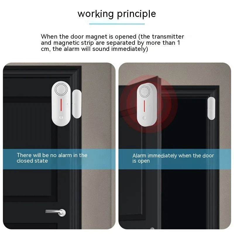 WiFi door magnetic sensor alarm with wireless connectivity and sound/light alerts for smart home security