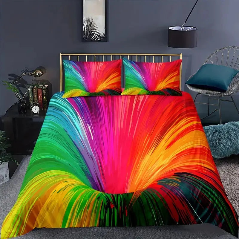 Digital printing down quilt cover three-piece set in chemical fibre, modern simplicity style, available in multiple sizes
