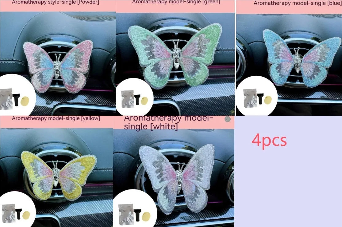 Moving embroidery butterfly fabric car centre console air vent decoration in multiple colour options