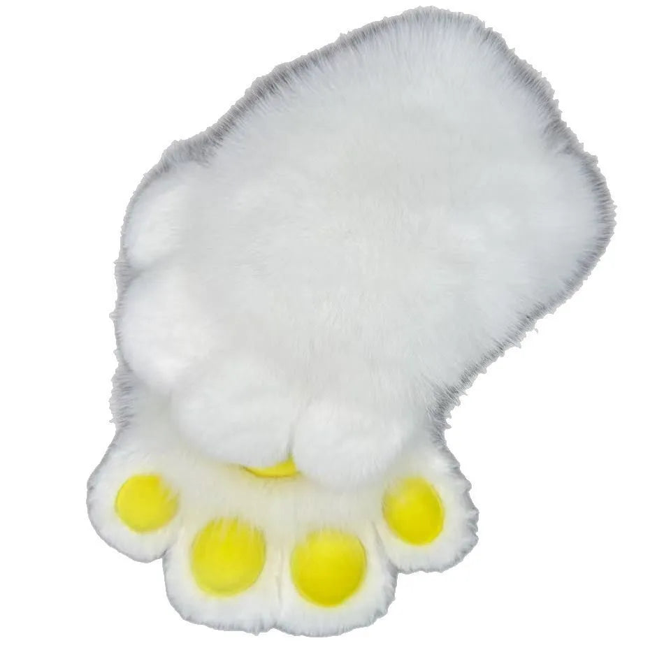 A pair of colourful animal claw cosplay gloves in nylon material on a neutral background.