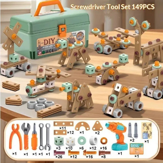 Children's plastic screw toy assembly set with colourful building blocks and storage box for boys aged 3-6
