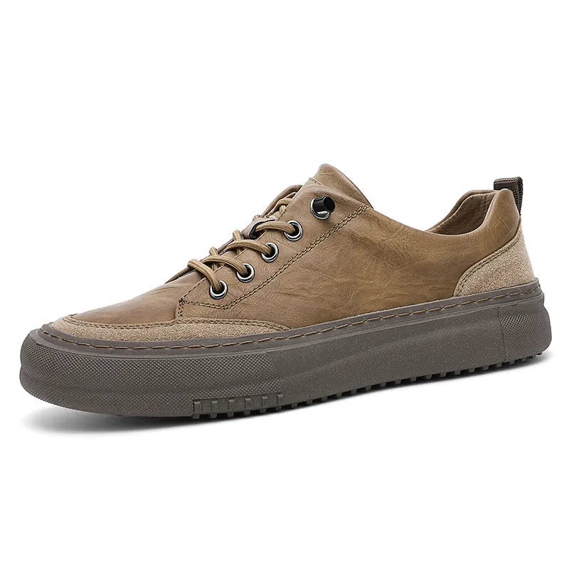 British round toe men's leather shoes in black or khaki with microfiber upper and rubber sole