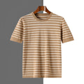 Men's pure cotton striped short sleeve t-shirt in black, gold camel, and gray available in sizes S to XXXL