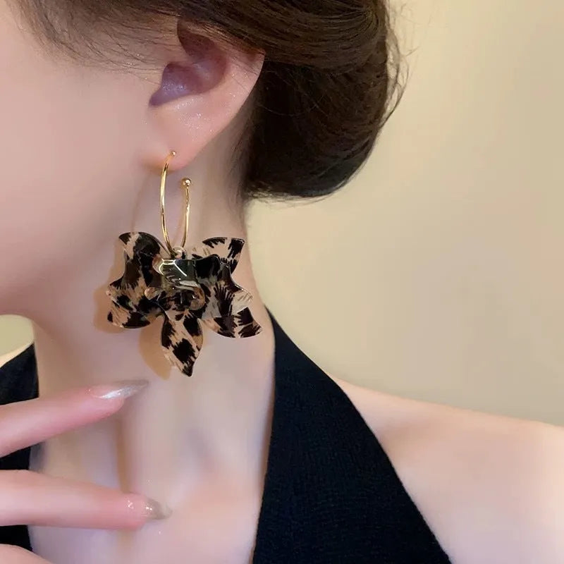 Large leopard print flower earrings in acetate, high-grade animal print and floral design women's jewellery