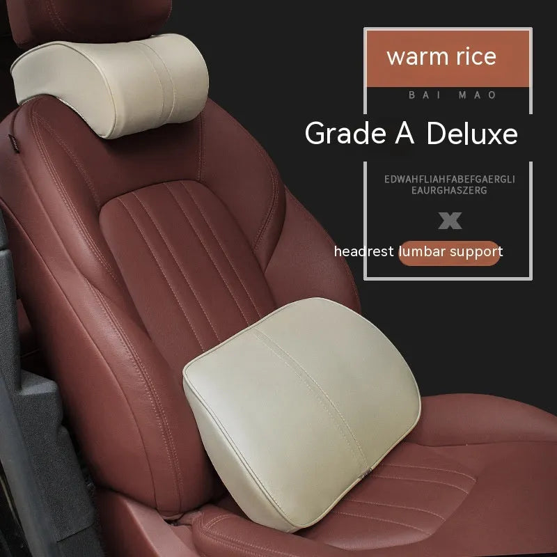 Memory foam car headrest with leather exterior in solid colour options