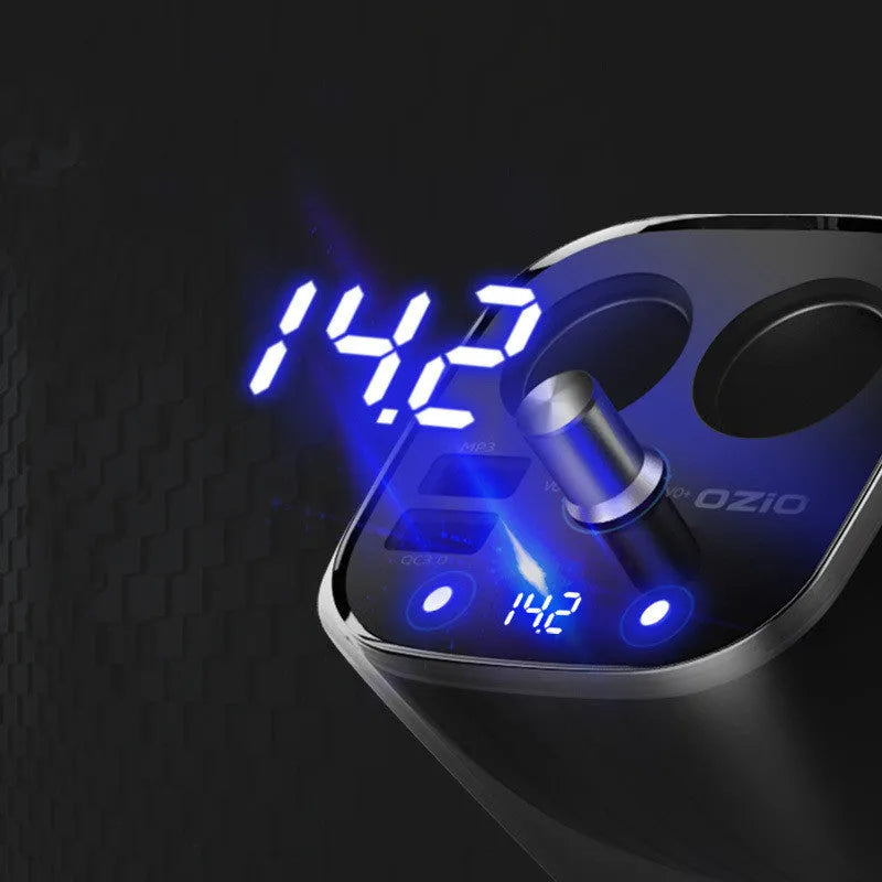 Black ABS mobile phone car charger with Bluetooth and USB port for cigarette lighter socket, 72x62x95mm