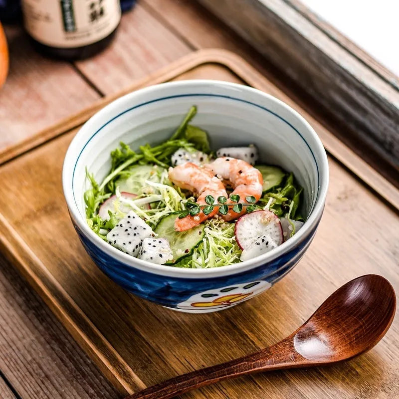 Ceramic hand-painted underglaze colour noodle bowl round 6 inch Japanese style retro soup bowl