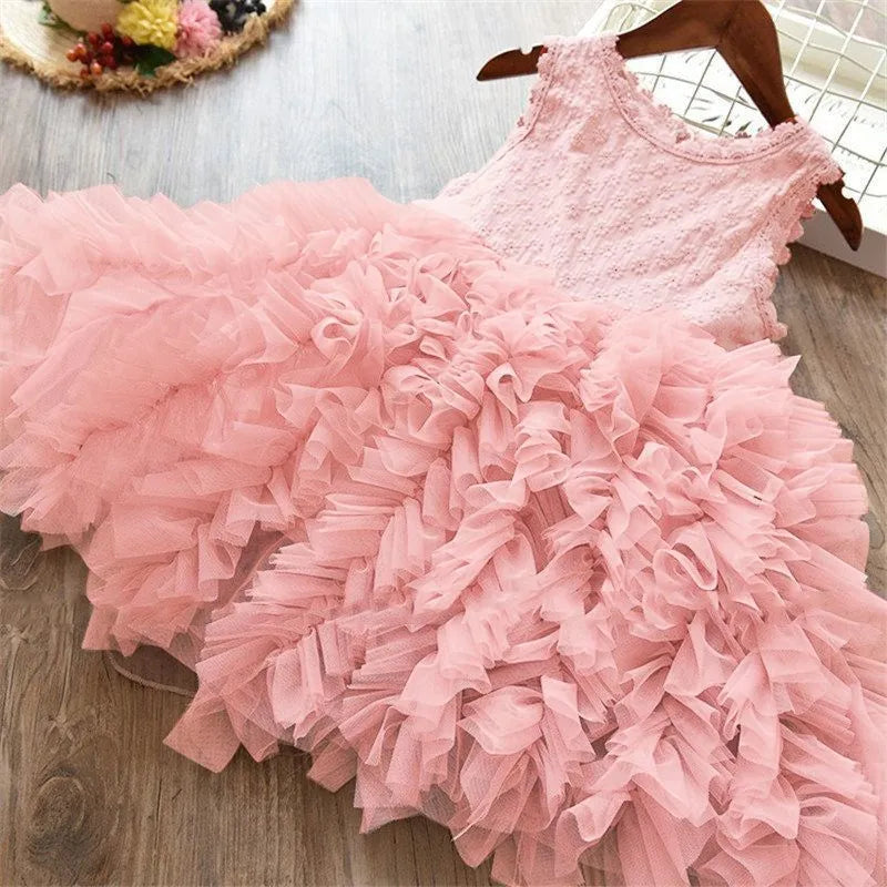Children's white hollow lace long-sleeved princess dress cotton blend for autumn and winter
