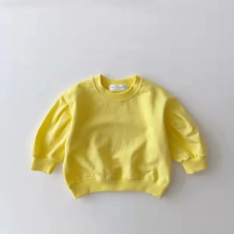 Baby girls' cotton skirt suit two-piece set in orange, long sleeve pullover, Korean style