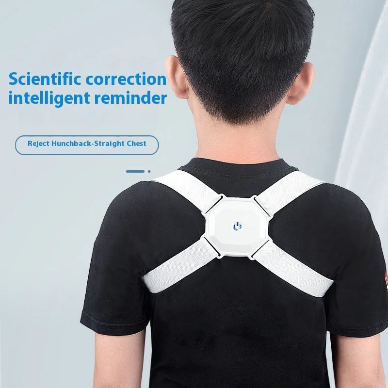 Gray adjustable smart posture corrector belt for kids and adults with real-time assessment, 210g