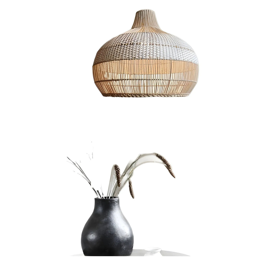 Rattan woven chandelier with a 60cm diameter in a Silent Wind style design.