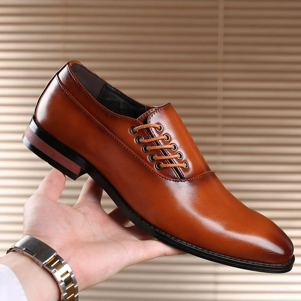 Plus size men's business formal shoes in artificial PU black colour with breathable upper