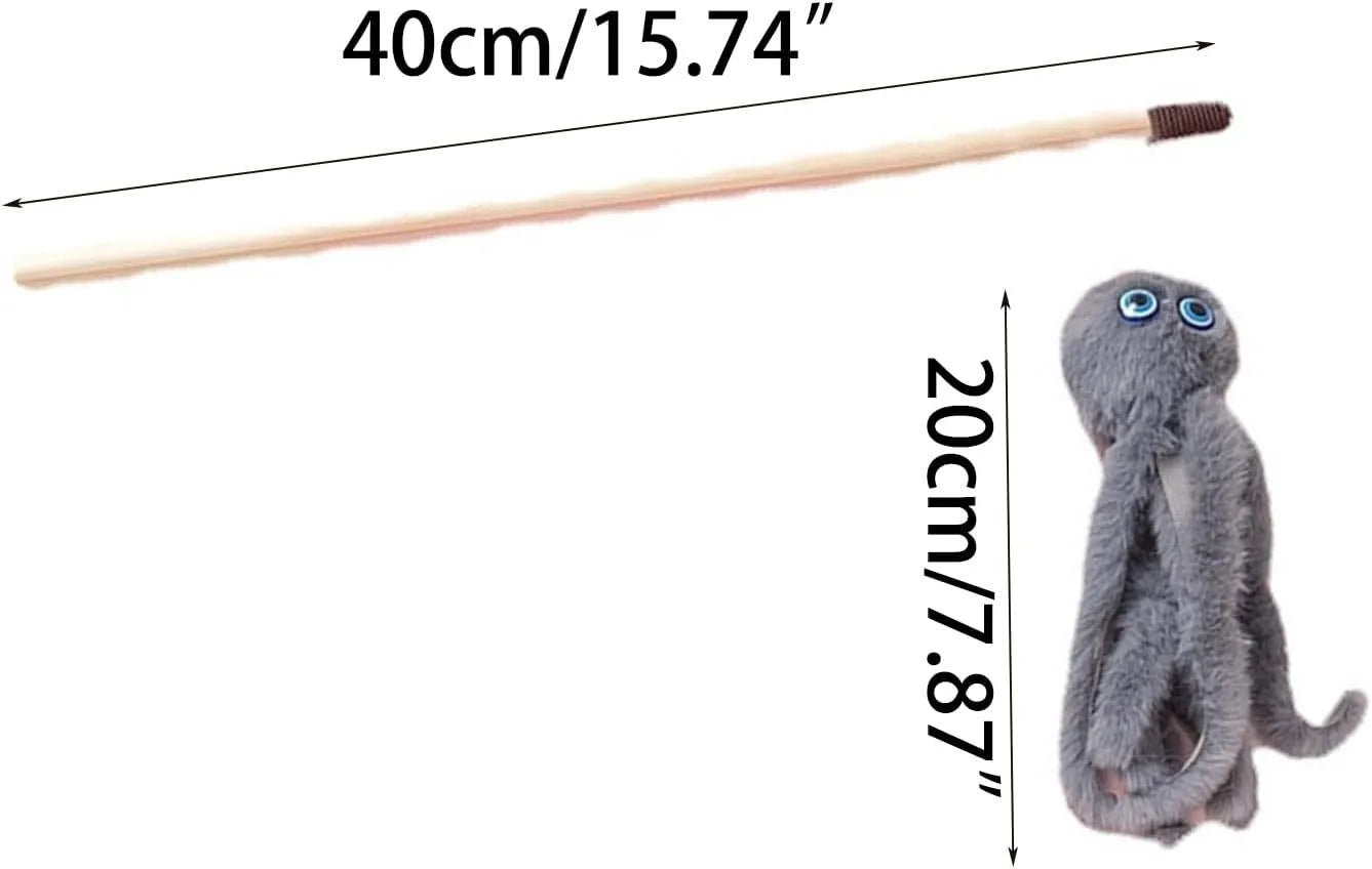 Furry octopus cat toy on 40cm wand for interactive indoor play with kittens
