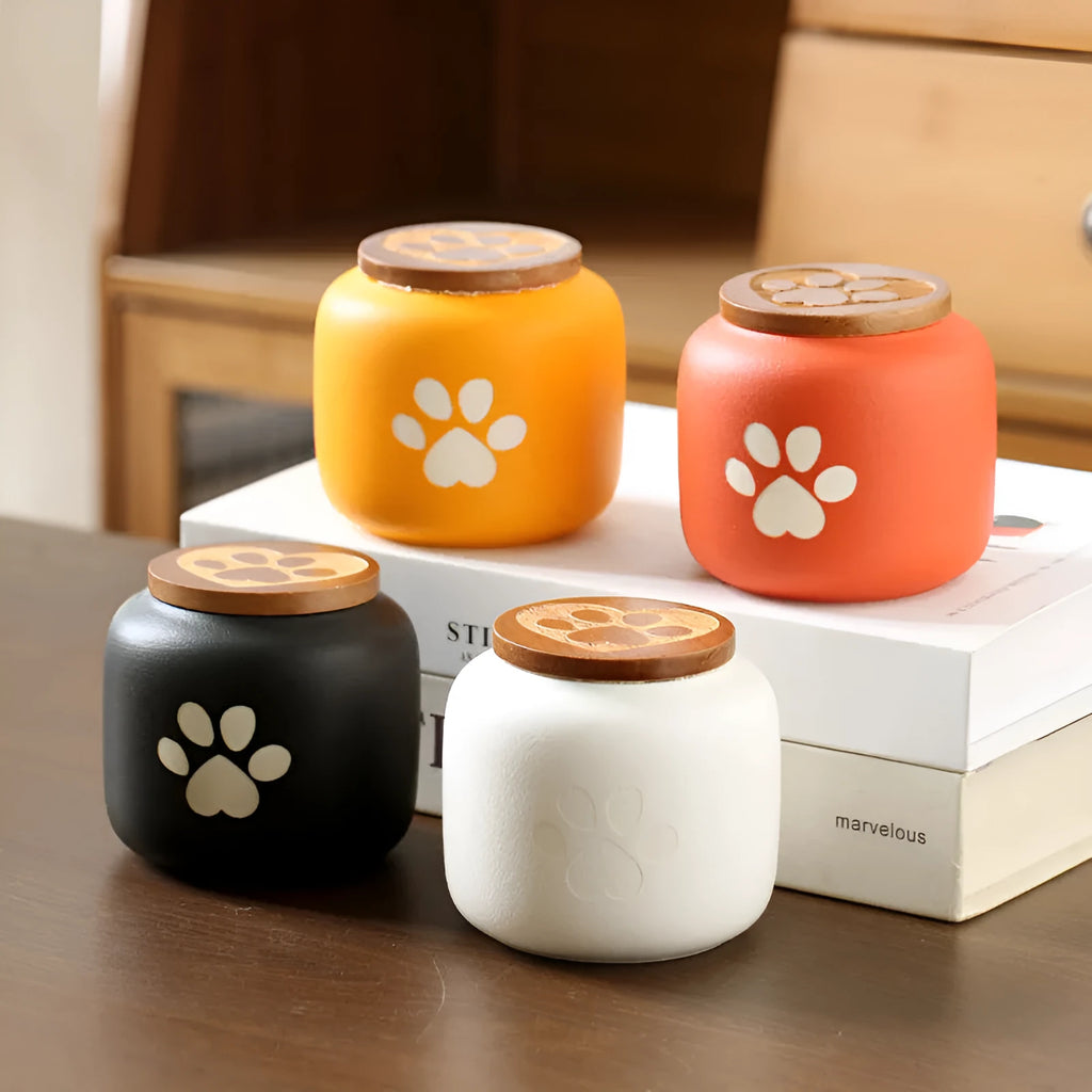 Ceramic pet funeral urn moisture-proof keep dry pet cinerary casket in foot print design