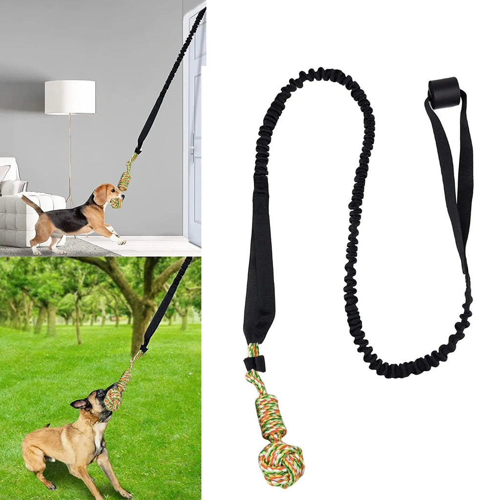 Woven cotton dog tug-of-war rope toy shown in grey, suitable for interactive play.