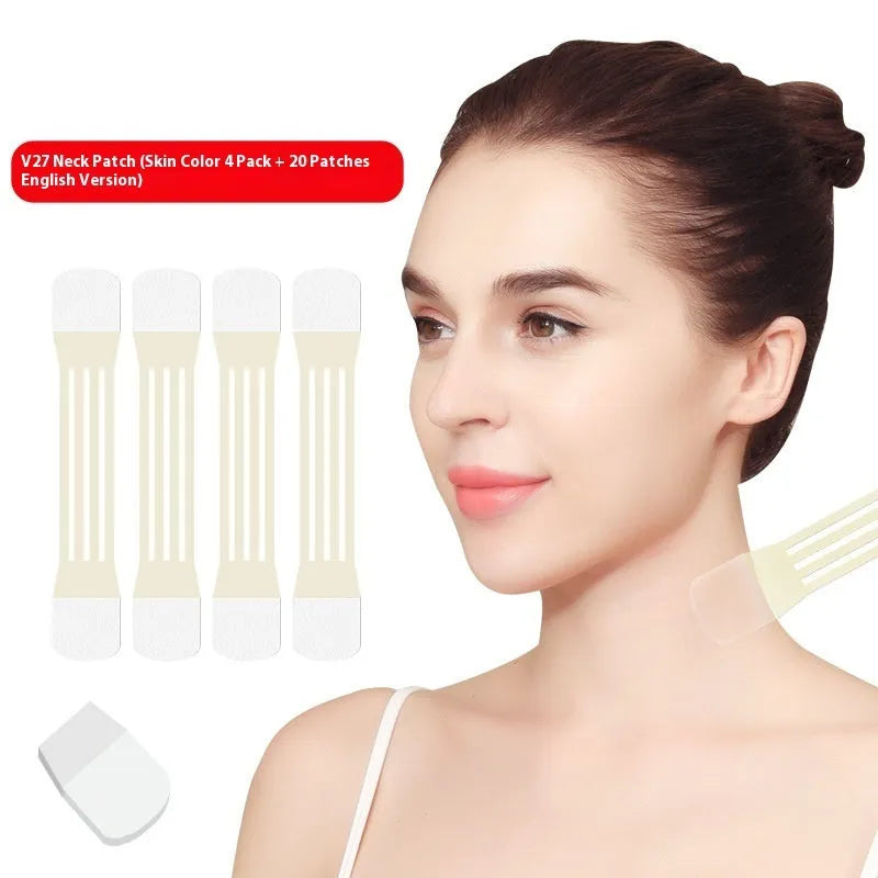 V27 neck lifting tape skin colour set with four lifting belts and twenty adhesive patches for neck support