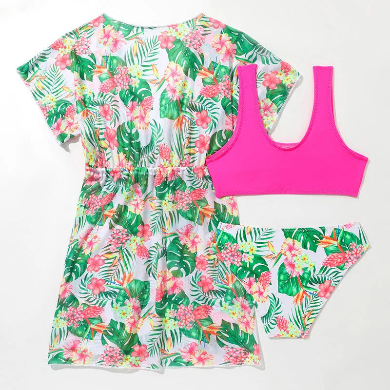 Girls' floral two-piece polyester swimsuit briefs on a white background.