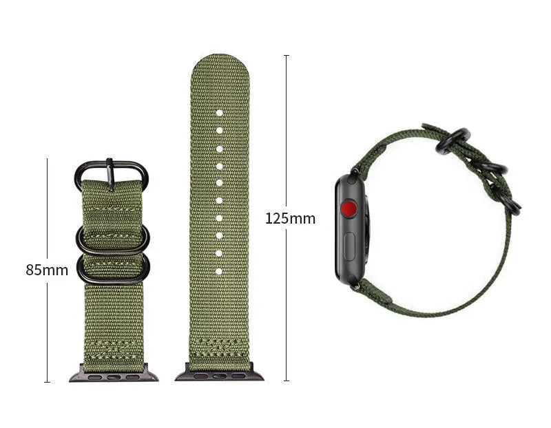 Nylon braided watch strap for Apple Watch 3-6 in army green, black, red, blue and other colours, 38/40mm and 42/44mm sizes