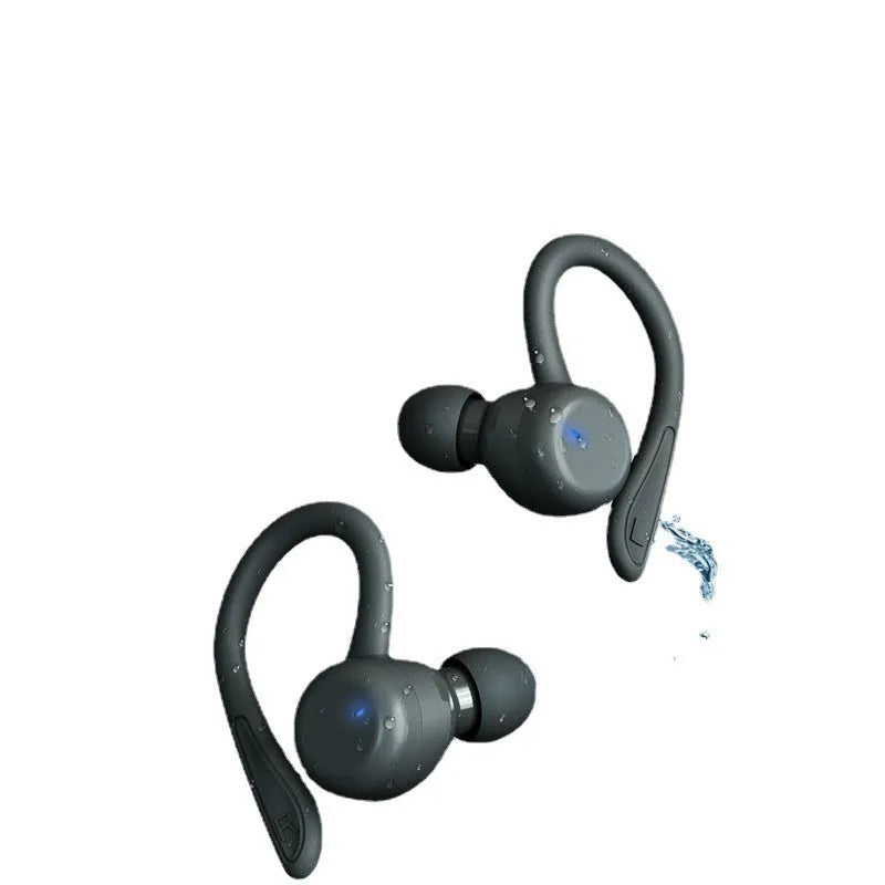 True wireless hanging ear sports headphones with active noise cancellation in black, white, blue, red, or pink colours