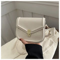 Soft PU leather clamshell messenger bag in horizontal square shape, shown in khaki colour.