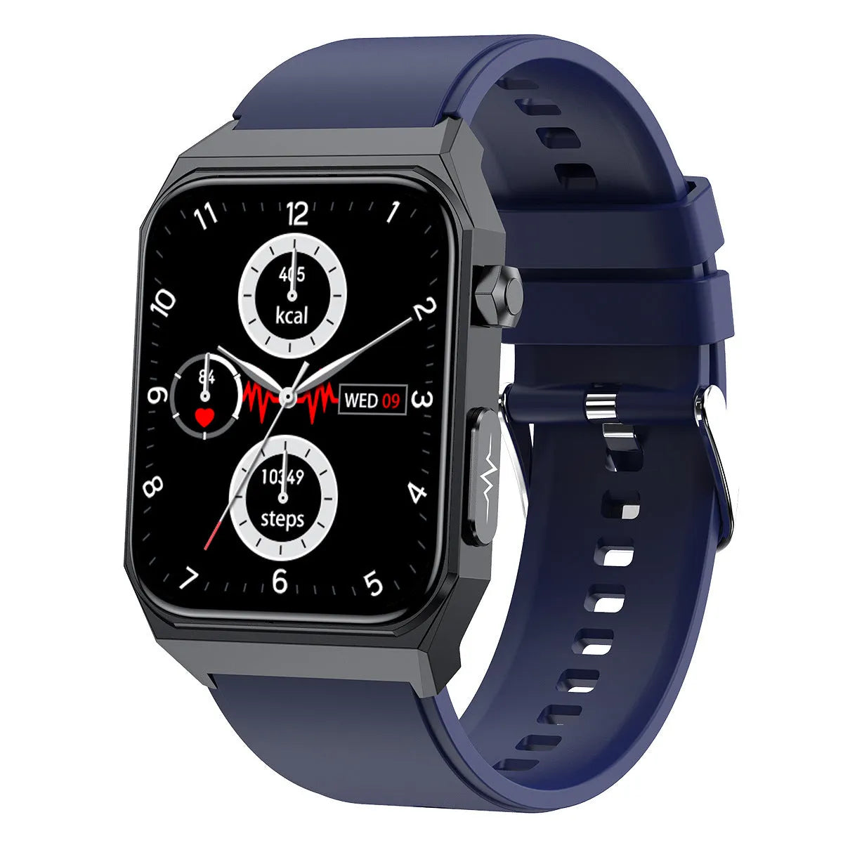 Blood glucose smart watch with ECG, blood pressure, and heart rate monitoring on a 1.91-inch touch screen, black strap